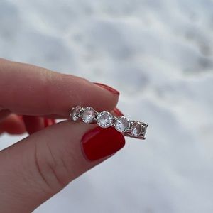 Sterling Silver Half Emerald Cut & Round Cut Moissanite Eternity Band - 8